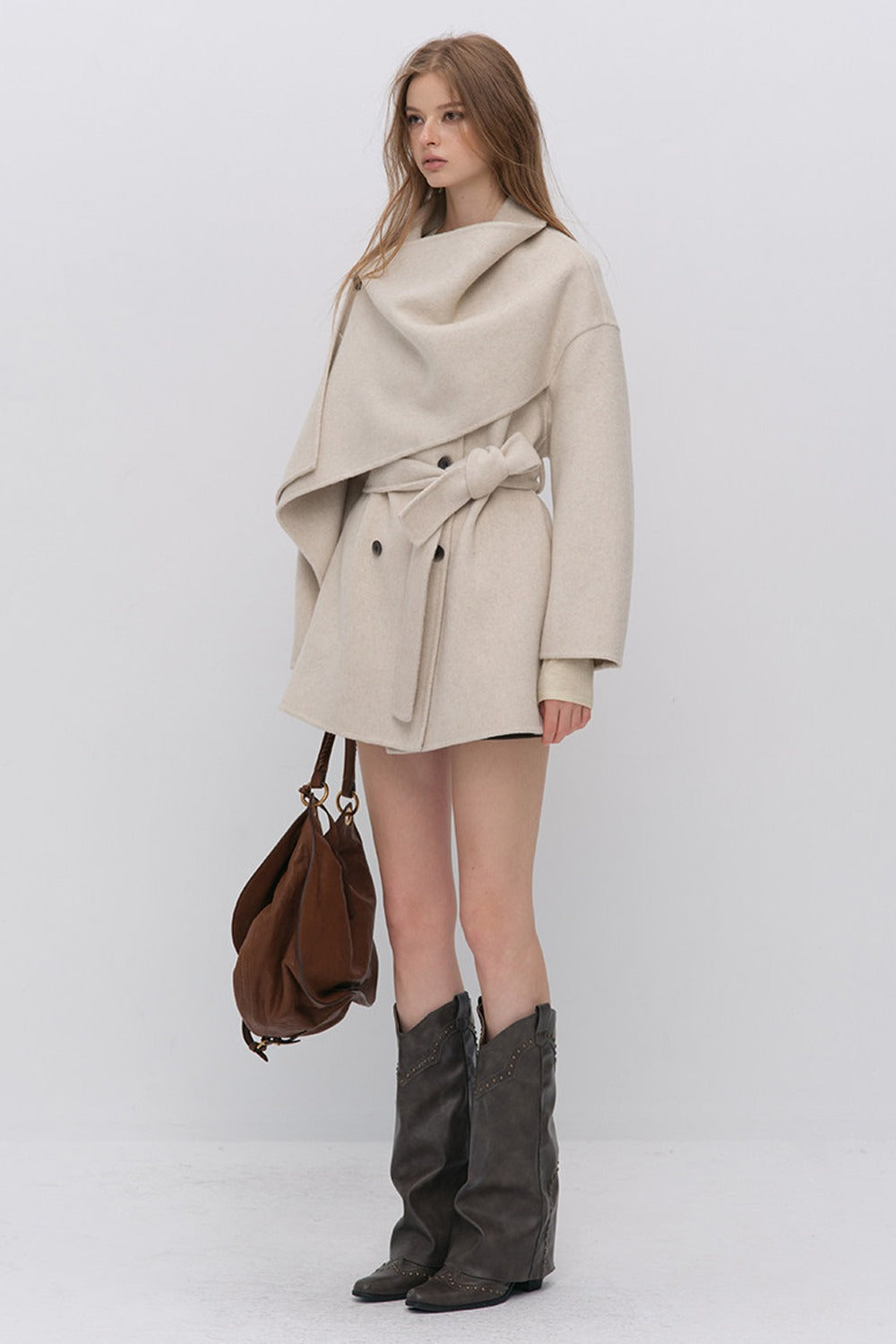 Half Shawl Wool Coat
