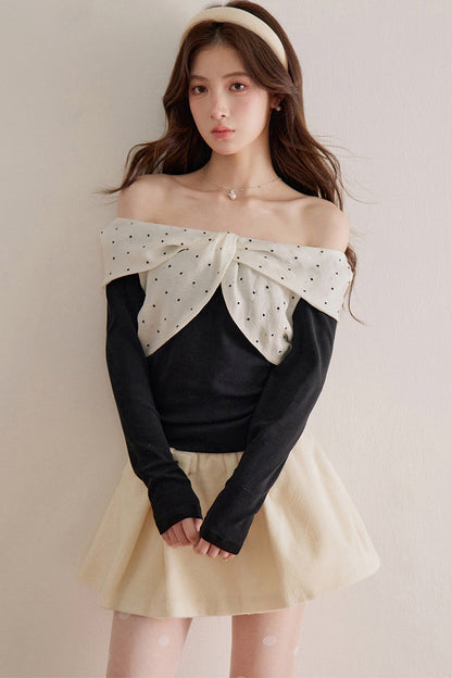 Polka Dot Bow Long-Sleeve Top