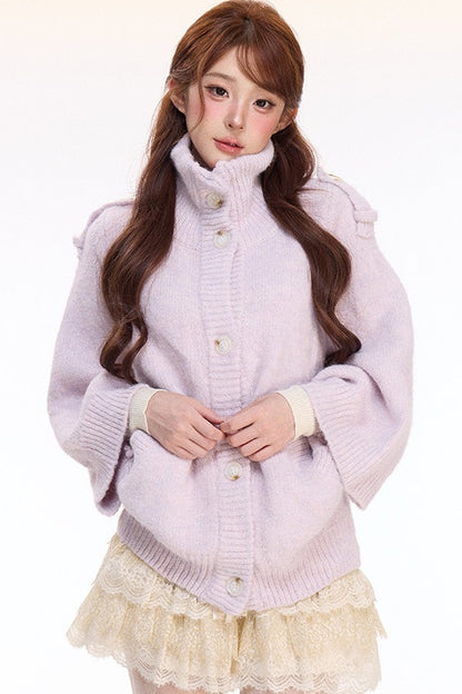 Woolen Cape Top and Lace Cake Skirt Set-Up