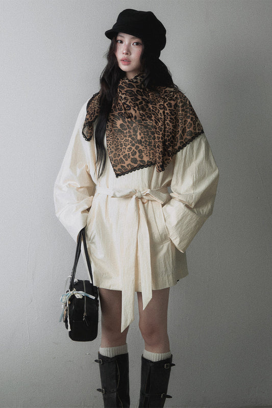 Leopard Print Spliced Lace Large Square Scarf