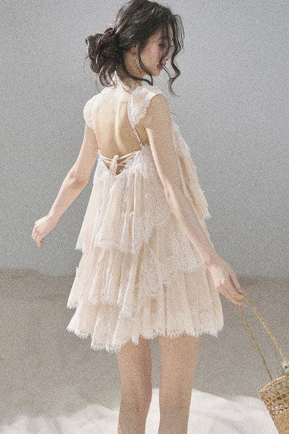 Asymmetric French Lace Mesh Top Set
