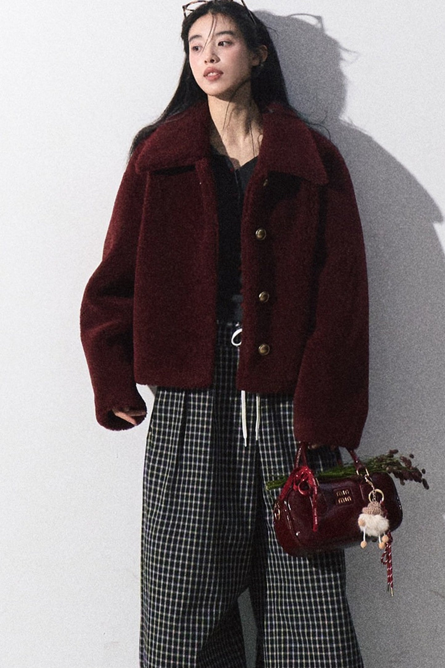 Drawstring Plaid Wide-Leg Pants