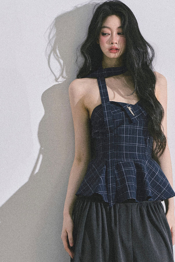 Blues Rhyme Plaid Tube Top