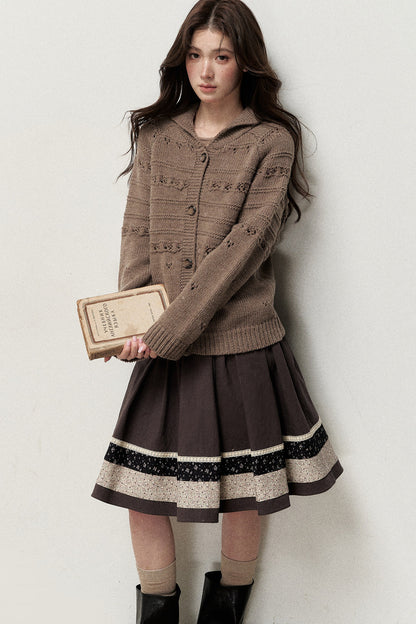 Hazelnut Diary 50% Wool Thick Knit Cardigan