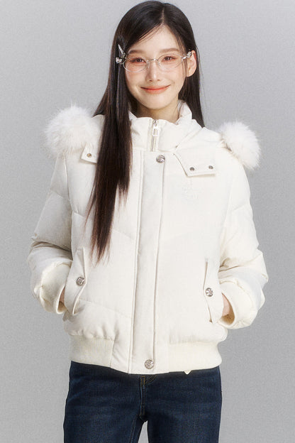 Short Hooded Down Jacket and Pants Set-Up