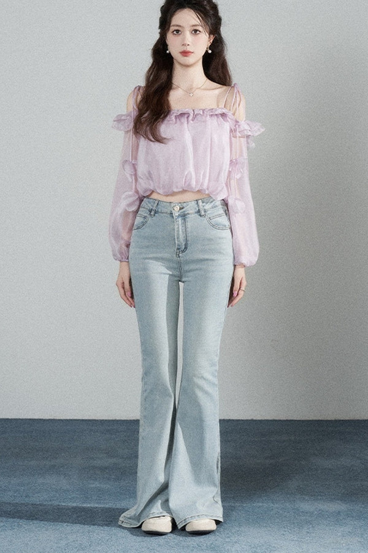 Ruffled One-Shoulder Chiffon Blouse