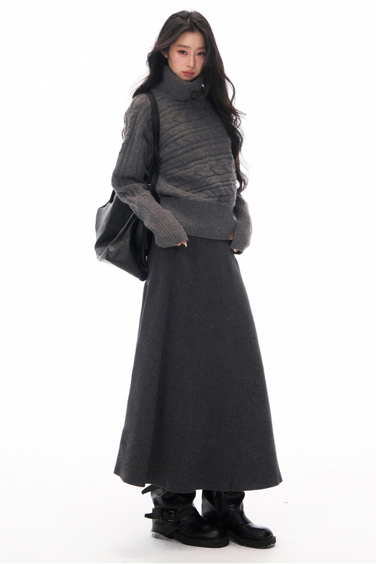 Knitted Jacket and Long A-Line Skirt Set-Up