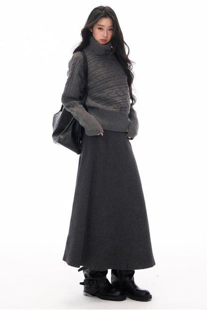 Knitted Jacket and Long A-Line Skirt Set-Up