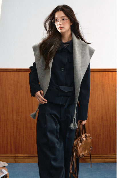 American Retro Lapel Top and Wide-Leg Pants Set-Up