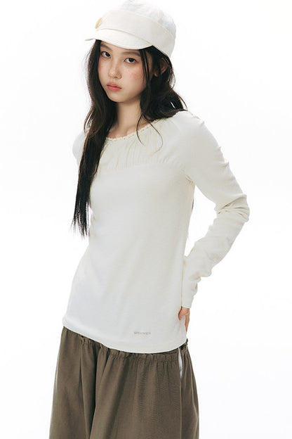 Pleated Striped Knit Base Layer Top