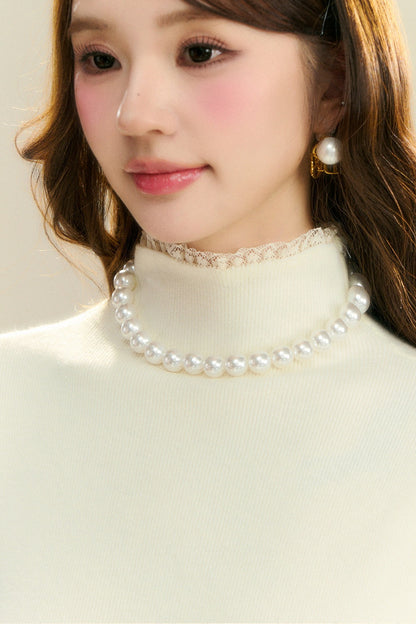 Lace Collar Base Layer Knit Top