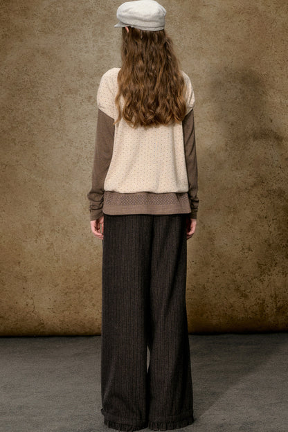 Layered-Look Polka Dot Knit Top