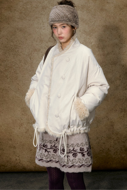 High-Waisted Floral Jacquard Knit A-Line Drawstring Skirt Set-Up