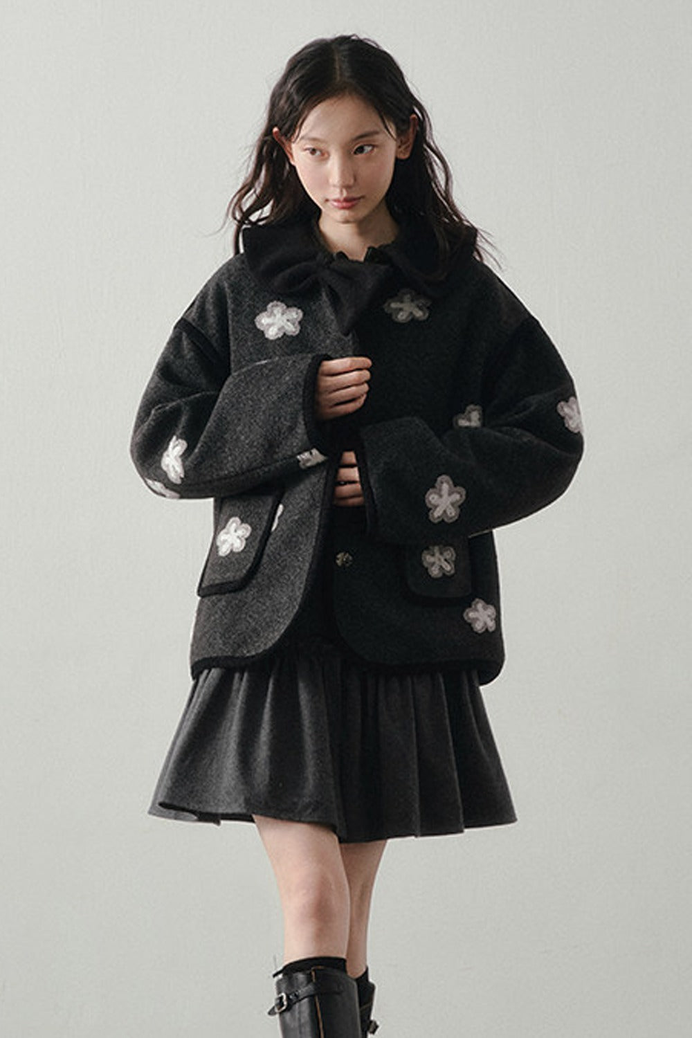 Misty Black Pleated Vest and Shirt Dress Set