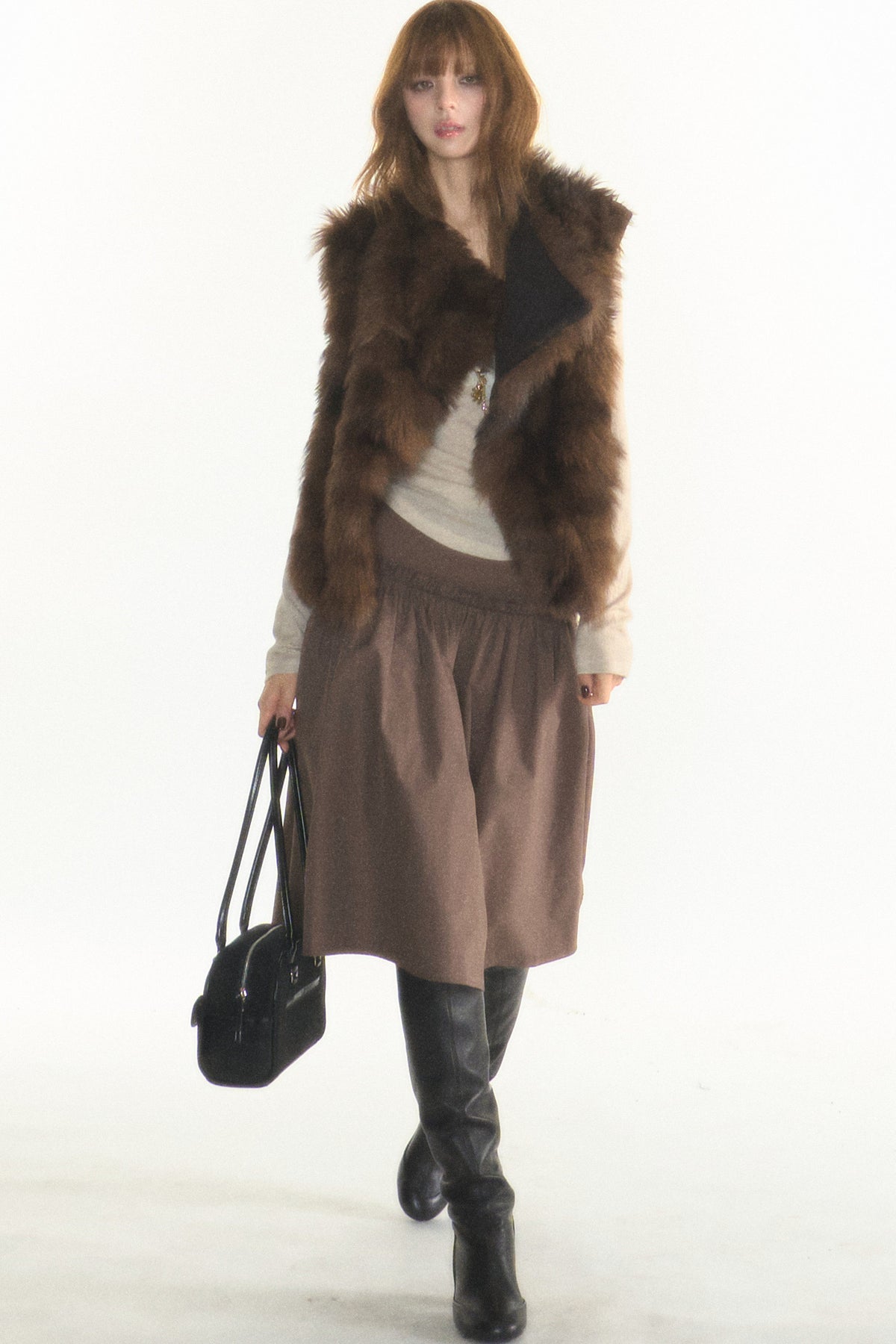 Reversible Fur Trim Knitted Patchwork Vest