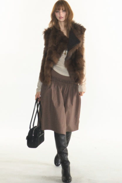 Reversible Fur Trim Knitted Patchwork Vest