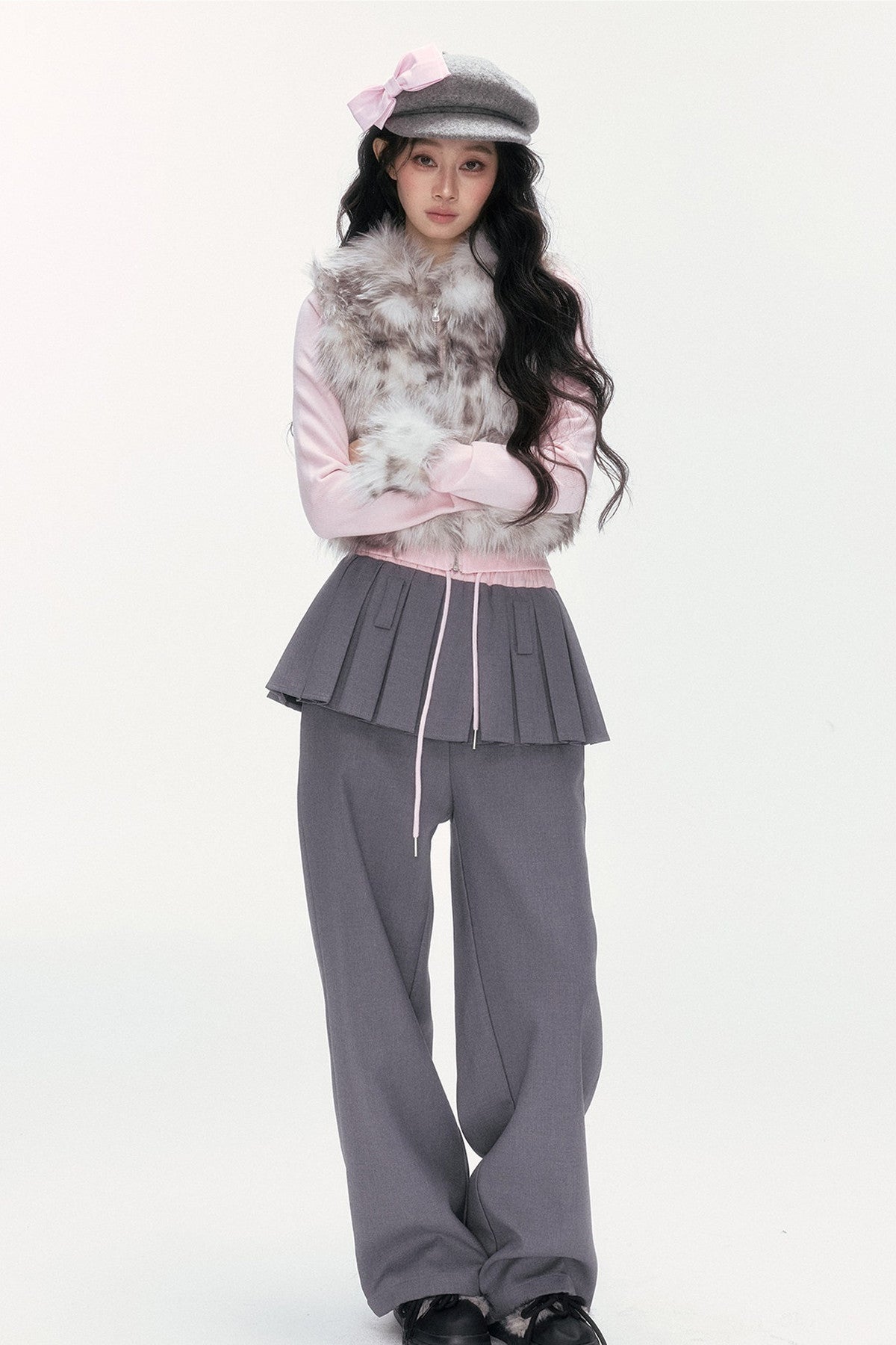 Little Silver Fox Faux Fur Knitted Jacket and Pants Set-Up