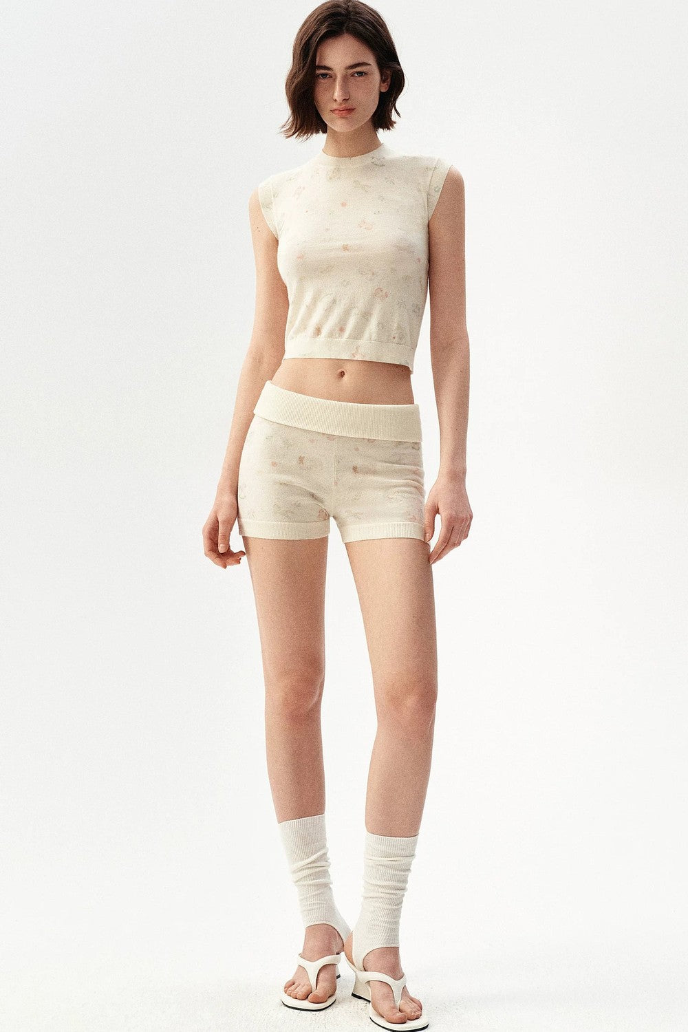 Französisches Retro-Strick-Camisole-Top mit Blumenmuster