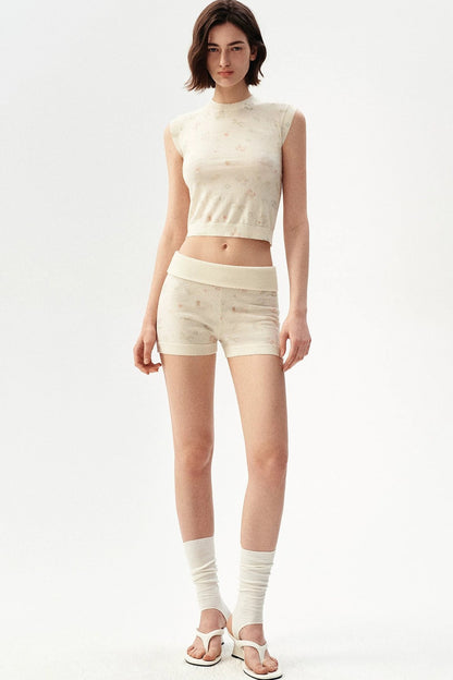 Französisches Retro-Strick-Camisole-Top mit Blumenmuster