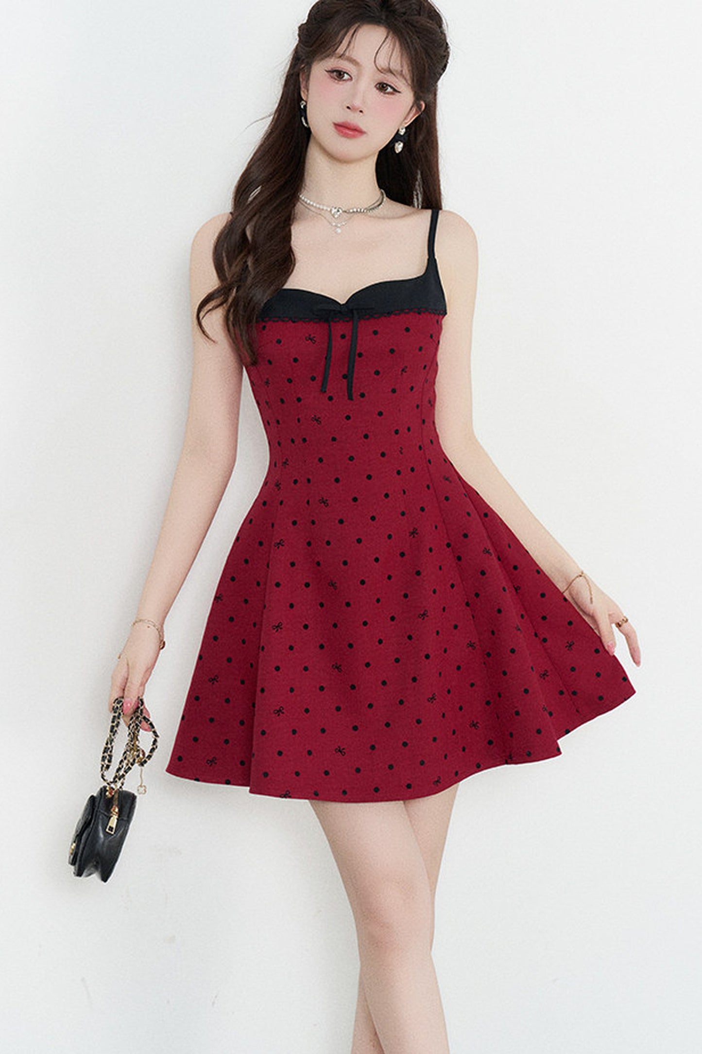 Red Polka Dot A-Line Spaghetti Strap Dress