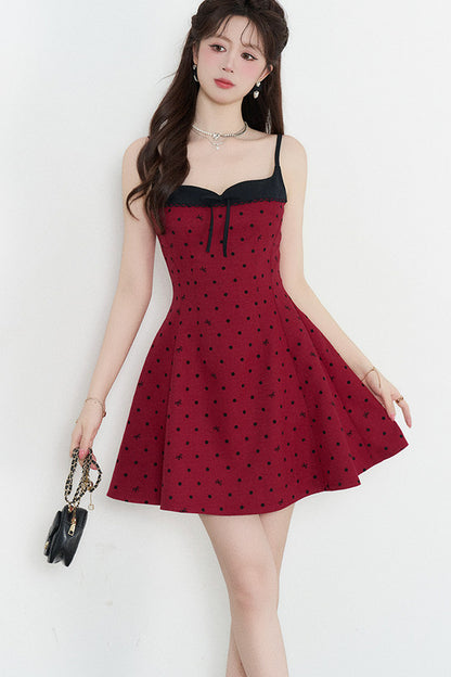 Red Polka Dot A-Line Spaghetti Strap Dress