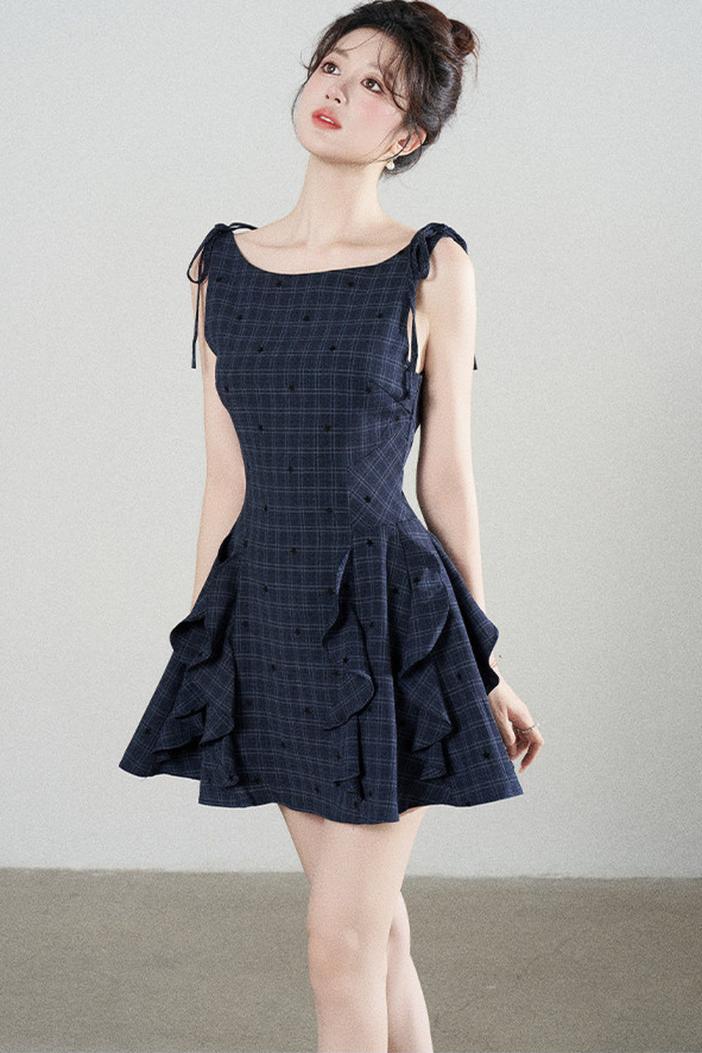 Plaid Ruffle Sleeveless Dress