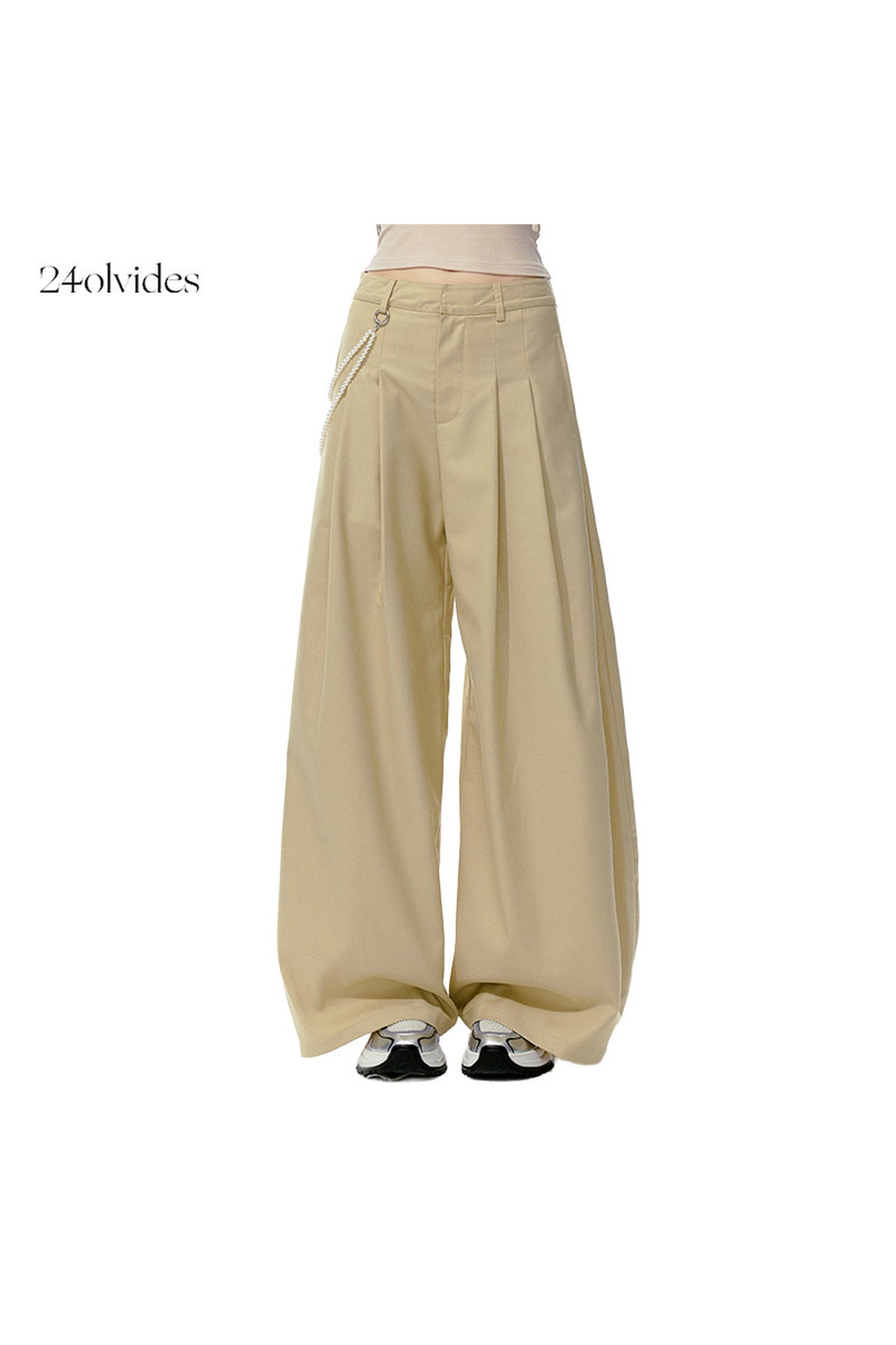 Detachable Pearl Chain Wide-Leg Pants