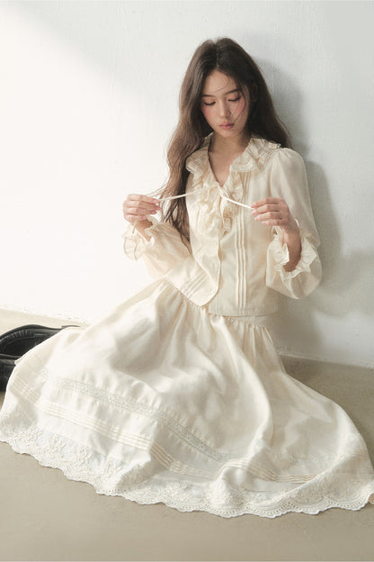 Ruffled Lyocell Shirt and Skirt Set-Up