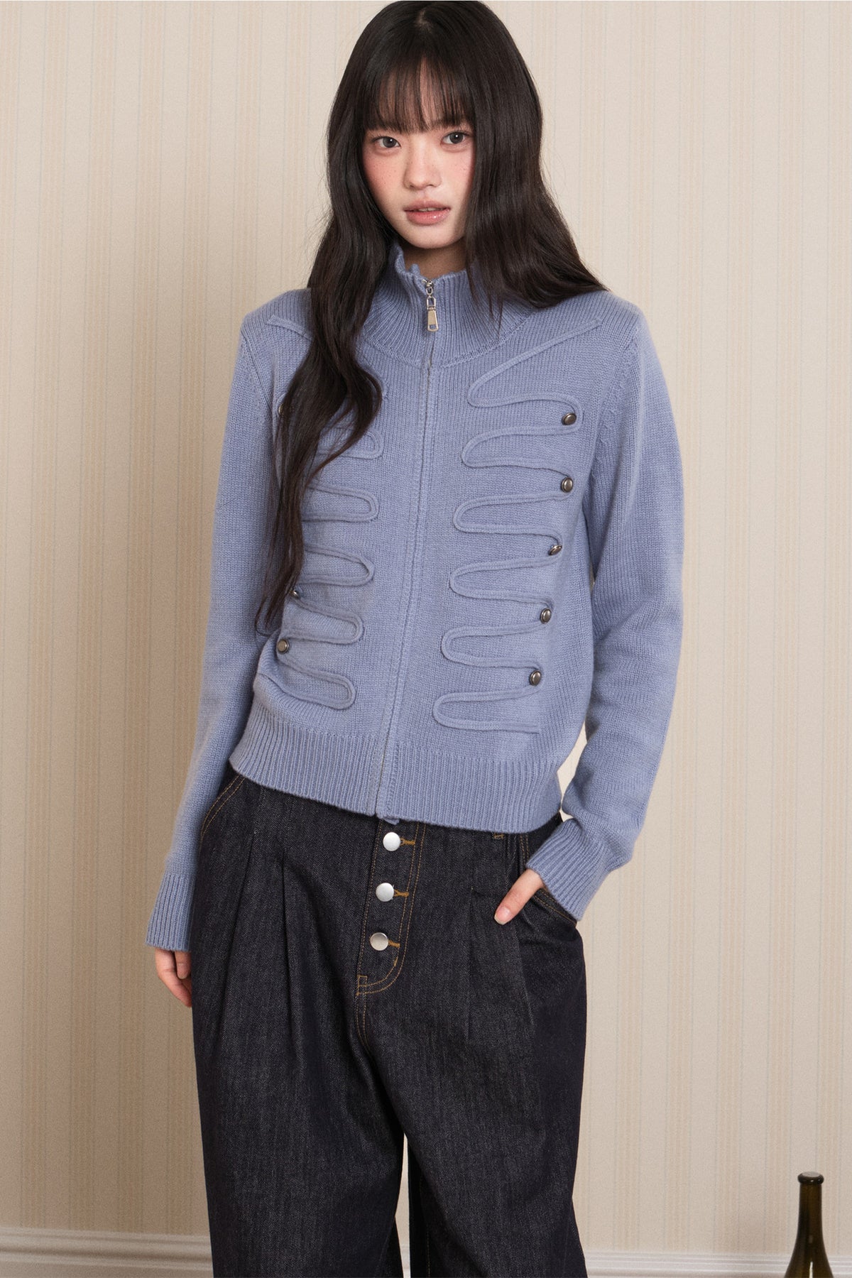 Napoleon Style Zipper Knit Cardigan