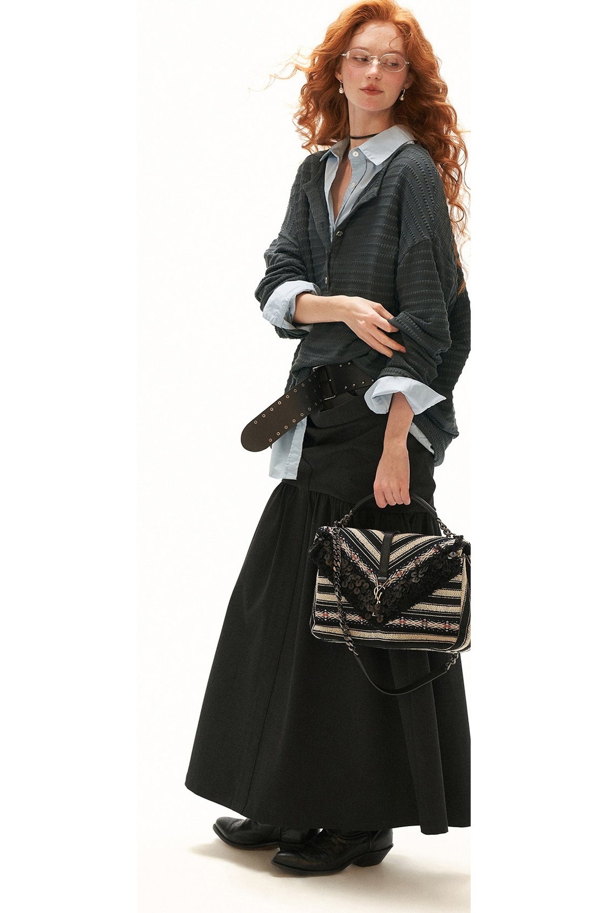 Cloud Texture Drapey Henry Collar Long-Sleeve T-Shirt