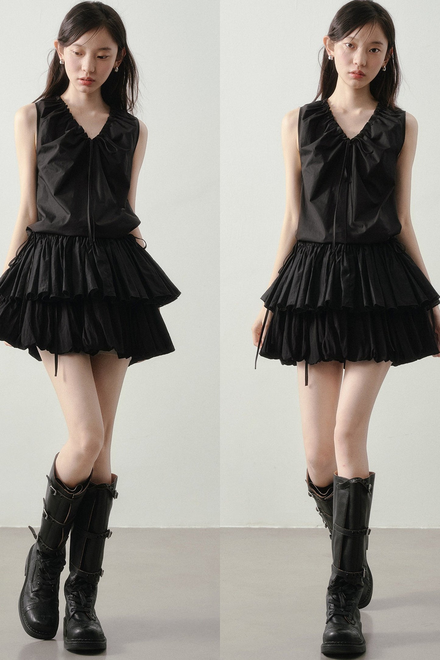 Pleated Ruffle Hem Sleeveless Top