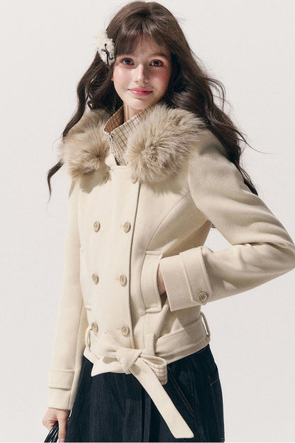 Double-Breasted Hooded Wool Jacket