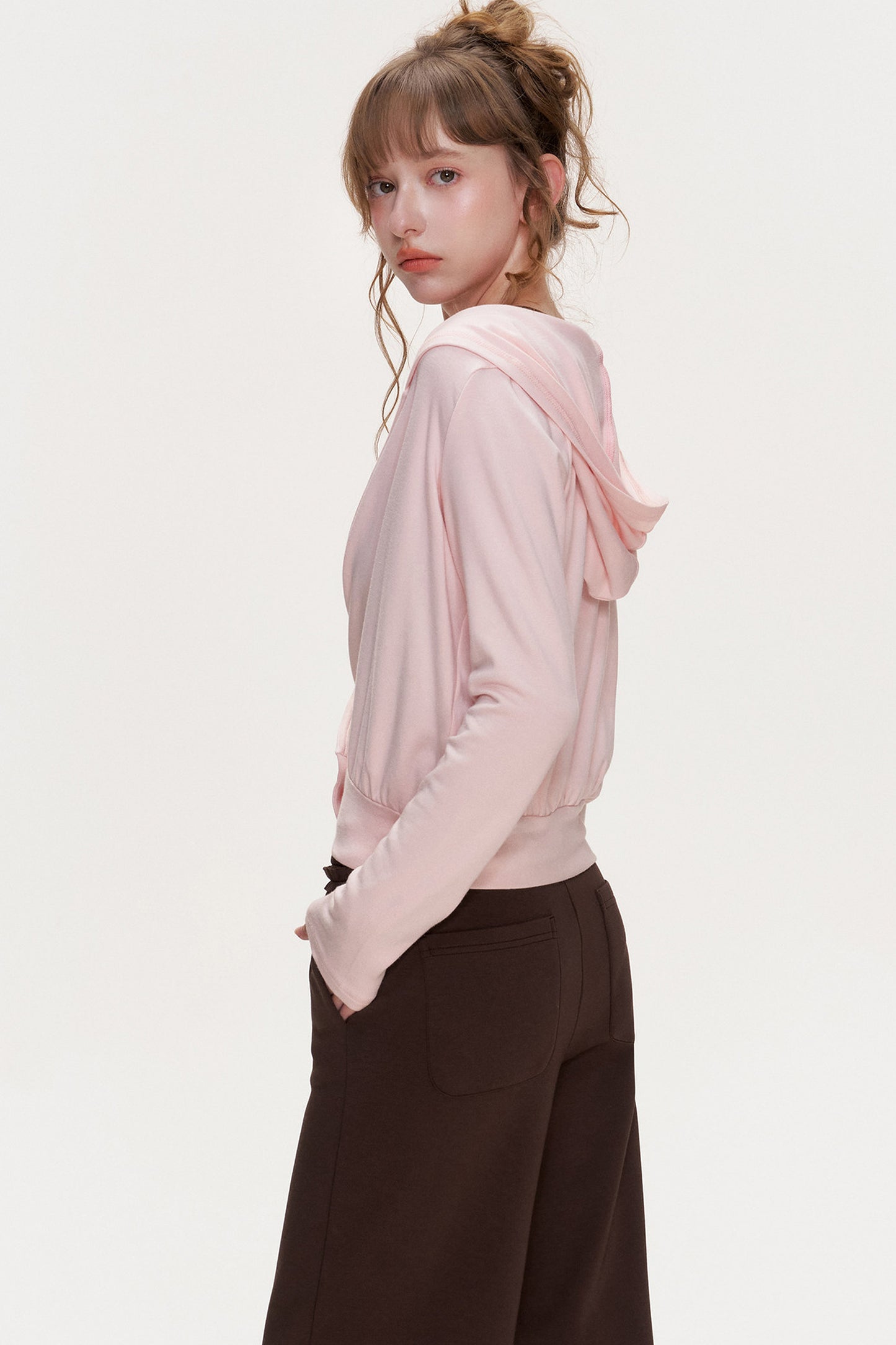 T-shirt a righe a maniche lunghe con scollo a V incrociato