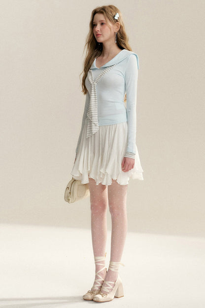 Navy Collar Striped Patchwork Tee