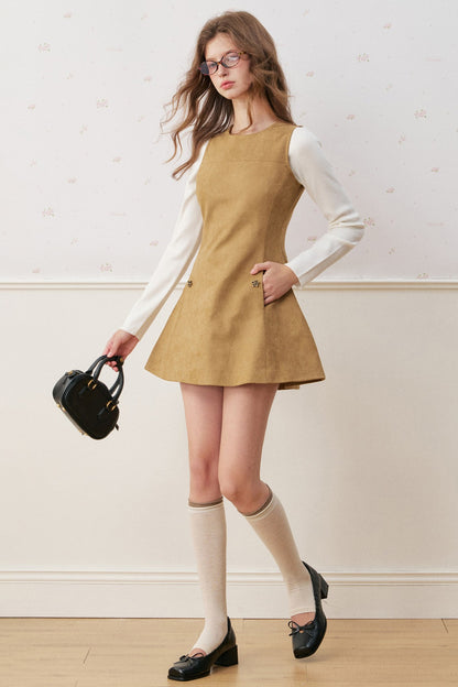 Sleeveless Round Neck Suede A-Line Umbrella Dress