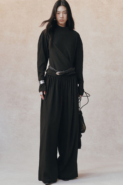 Acetate Half Stand Collar Blouse