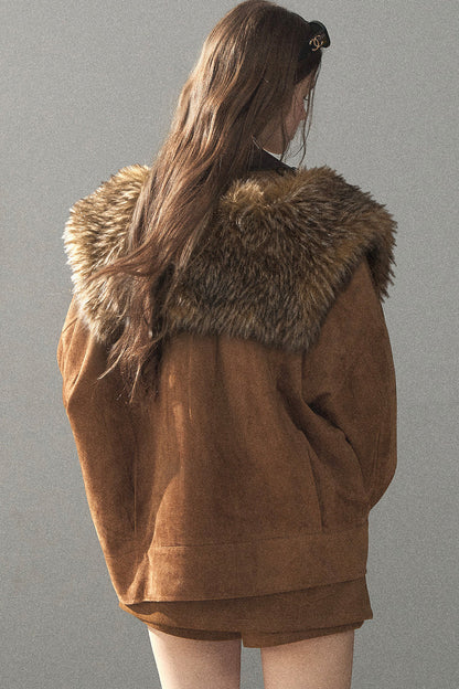 Faux Fox Fur Shawl With Collar