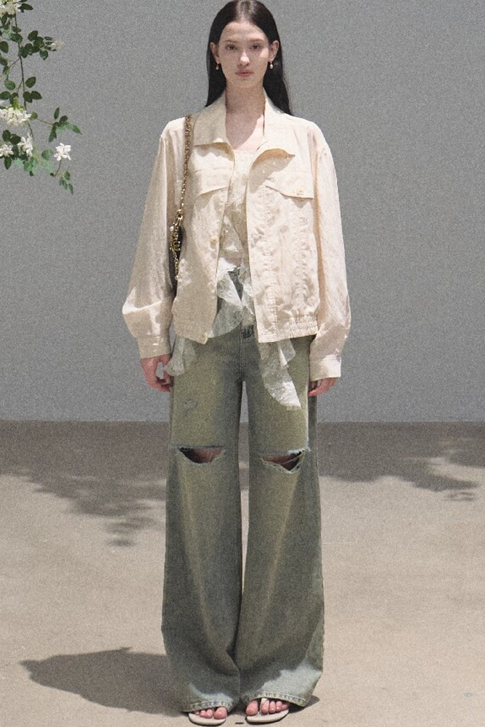 Vintage Distressed Ripped Denim Long Pants