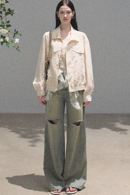Vintage Distressed Ripped Denim Long Pants