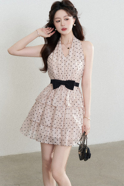 Pink Polka Dot Chiffon Dress