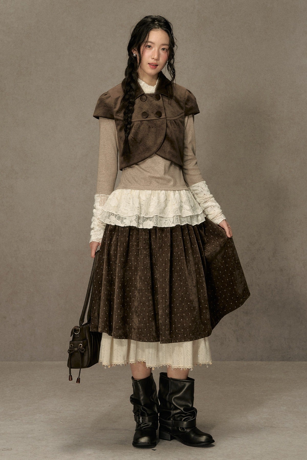 High-Neck Lace Edging Base Layer Top