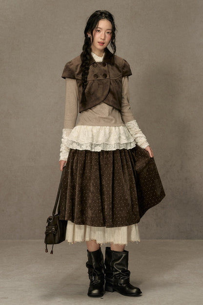 High-Neck Lace Edging Base Layer Top