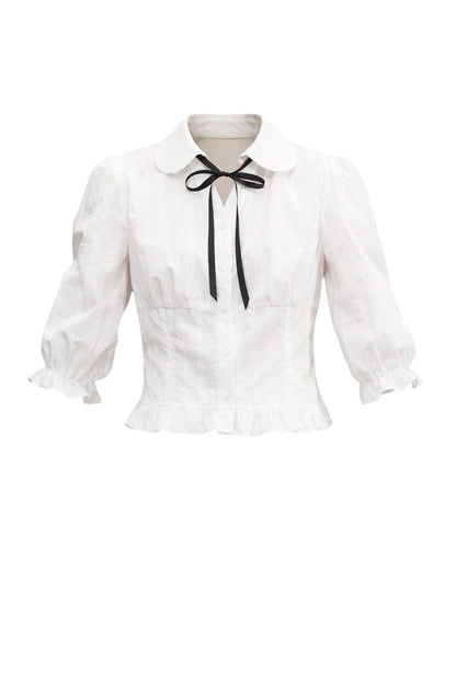 Conjunto de camisa de media manga con cuello Peter Pan y falda ajustada a la cadera