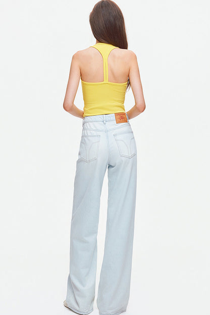 Jeans a gamba larga in misto lyocell e cotone azzurro chiaro