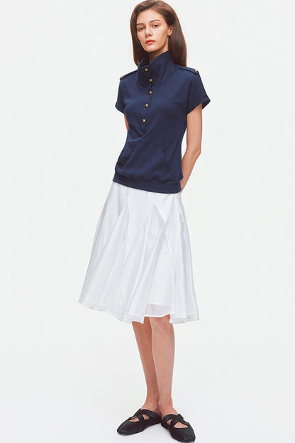Metal Button Military Epaulet Knit Top