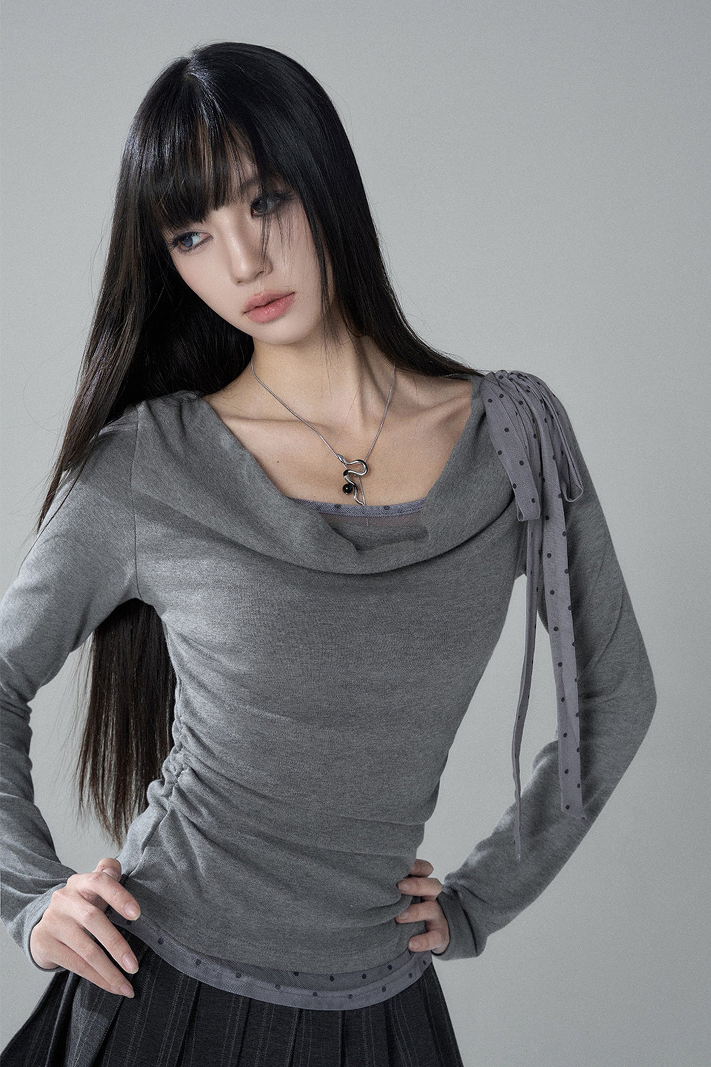 Gray Swing Collar Blouse