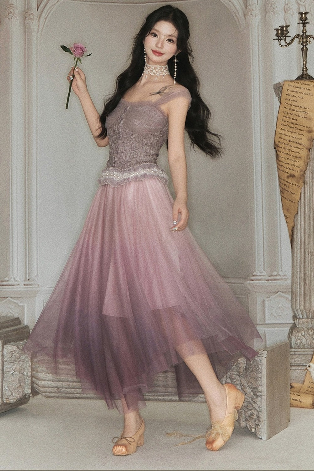 Spliced Pleated Mesh Lace Tube Top