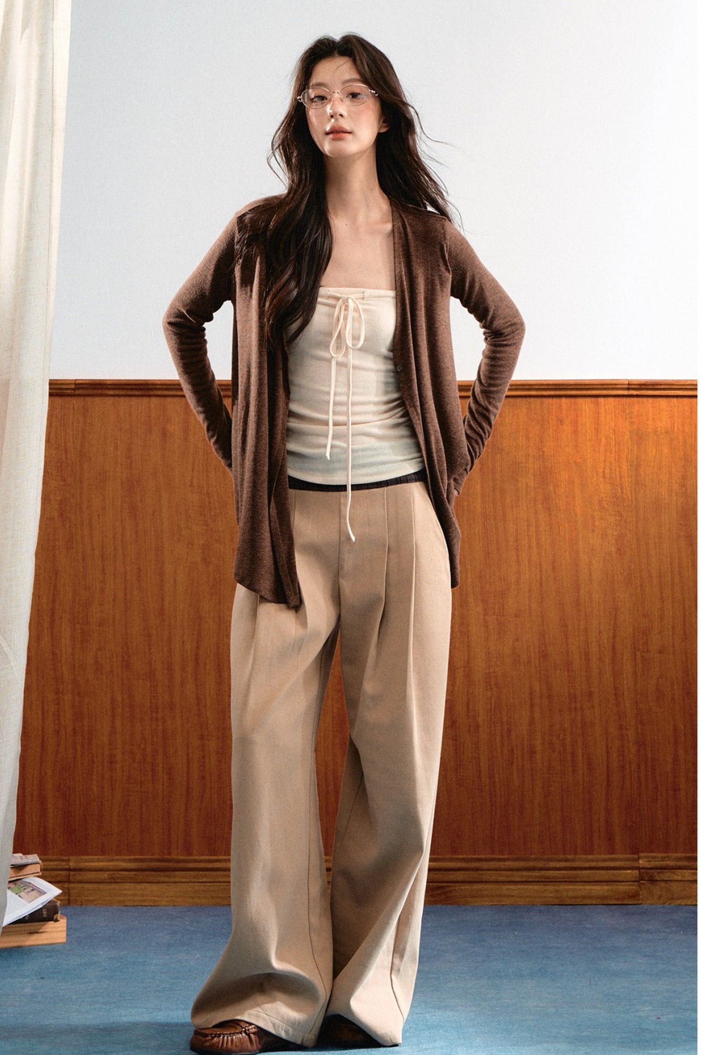 Knit Tie-Up Tube Cardigan Set-Up