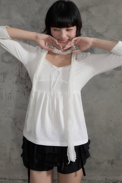 White Lace V-Neck T-Shirt