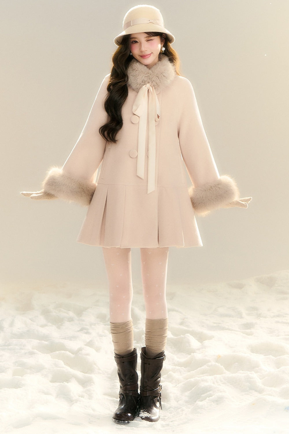 Bow Collar Woolen Coat